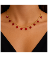 Red Glass Heart Charm Necklace Dainty Gold Tone Chain Romantic Love Jewelry - $27.69