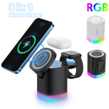 3 In 1 Magnetic Wireless Fast Charger For Smart Phone RGB Ambient Light Charging - £31.17 GBP