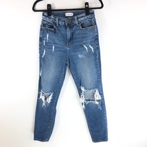 Cello Womens Jeans High Rise Skinny Distressed Ankle Crop Stretch Medium Wash 1 - $14.49