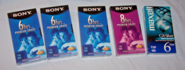Lot of 5 Factory Sealed VHS Tapes-3 Sony 6-hour, 1 Sony 8-hour, 1 Maxell GX - £18.12 GBP