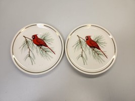 Set of 2 Vintage Crown China Red Cardinal Bird Small Plate 7.25&quot; - £11.37 GBP