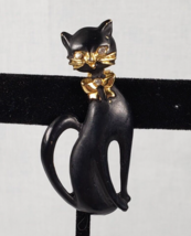 Vintage 1960s Siamese Black Cat Matte Enamel Rhinestone Eyes Goldtone Bo... - €25,41 EUR