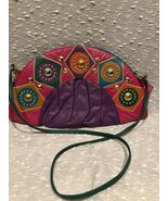 Vintage 80s Boho Colorblock Leather Crossbody Purse Geometric Studded Ba... - $167.61 CAD