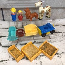 Vintage Fisher Price Little People Lot Furniture Cow Dog Beds Vehicles F... - $29.69