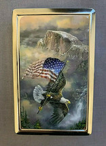 Patriotic Eagle American Flag Silver Metal Cigarette Case RFID Protection Wallet - £13.19 GBP