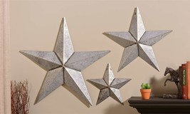 Star Design Wall Plaque Set of 3 Metal Antiqued Silver Sizes 26" 19" 12" Rustic - $88.60