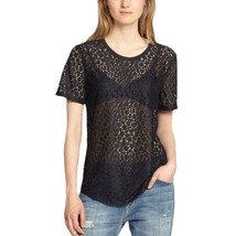 Equipment Femme Riley Sheer Lace Top Tee Size M Black Leopard Pattern Goth - £7.89 GBP