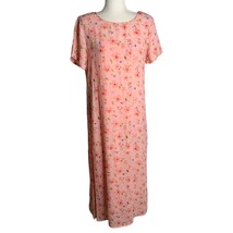 Vintage 90s Cottagecore Maxi Dress M Pink Slip Short Sleeve Round Neck S... - $41.90