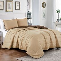 ESCA 3-Piece Fawda Beige &amp; Brown Reversible Quilted Bedspread Coverlet Quilt Set - £37.47 GBP+