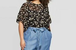 Ava &amp; Viv™ ~ Women&#39;s Plus Size X ~ Black Floral Print ~ Chiffon Blouse w/Cami - £19.67 GBP