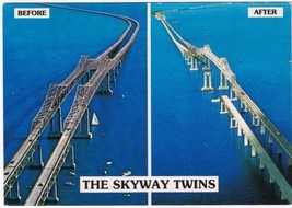 Postcard Skyway Twins Before &amp; After Hit By Freighter St Petersburg Florida - £3.10 GBP