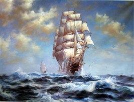 Art oil painting big ocean wave sailing boat seaway seascape hand painted canvas - £55.97 GBP