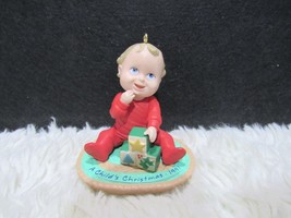 1991 Plastic, A Child&#39;s Christmas, Baby In Red Pajamas, Hallmark Ornament - £4.75 GBP