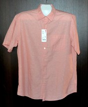 UNIQLO Men&#39;s Coral Linen Cotton Soft Short Sleeve Shirt Size L NEW - £24.28 GBP