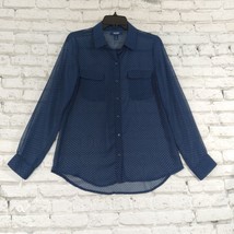 Old Navy Blouse Womens Small Blue Geometric Button Front Long Sleeve Sheer - £12.86 GBP