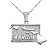 .925 Sterling Silver Hawaii State Map Pendant Necklace - £26.74 GBP+