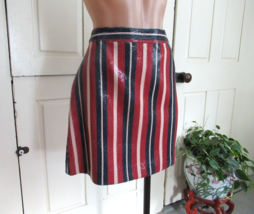 Zara Basic skirt mini pencil sequins XS red  blue stripes lined    New - £9.05 GBP