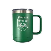 Shannon Irish Coat of Arms Stainless Steel Green Travel Mug with Handle - £21.92 GBP