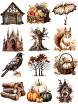 12 PCS Gothic Victorian  Autumn Fall Leaves Stickers Pumpkin Patch Scrapbook DIY - £5.54 GBP
