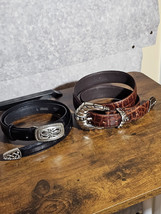 Brighton Captiva Croc Brown Black Leather Belt Lot Silver Rodeo Country Sz L Vtg - £22.23 GBP