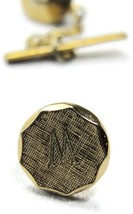 &quot;W&quot; &quot;M&quot; Initial Etched Gold Tone Enneagon Tie Tack Tux Shirt Vintage Lapel Pin - £11.81 GBP