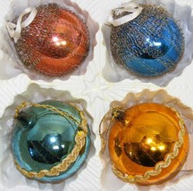 4 Vintage Wire-Wrapped Glass Christmas Ornaments - £27.40 GBP