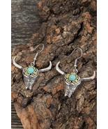 Western Longhorn Turquoise Bull Head Earrings Vintage Cowboy Ranch Jewelry - £8.53 GBP