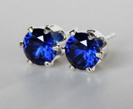 2Ct Round Cut CZ 7MM Blue Sapphire Solitaire Stud Earrings 14K White Gold Finish - £15.97 GBP