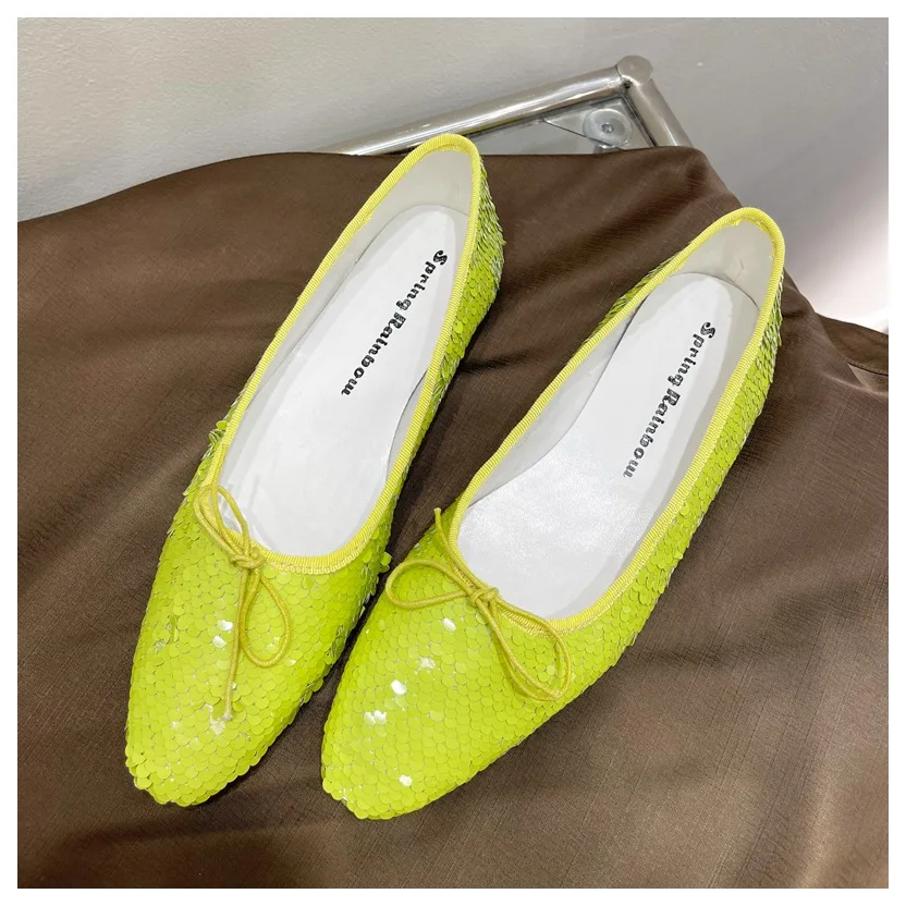 Women Glitter Ballet Flats Spring Bling Sequins Shoes Flat Round Toe Shallow Bow - £150.15 GBP