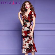 TESSCARA Women Summer Elegant   Dress Festa High Quality Long Wedding Cocktail P - £95.92 GBP