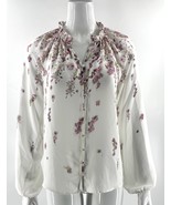 Cupcakes Cashmere Top Size M White Pink Floral Button Up Ruffle Balloon ... - $48.60 CAD