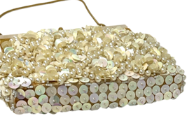 Vintage Beaded Ivory Purse Bag Mother of Pearl Trim Handle Clasp Hong Kong image 11