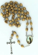 Olive Wood Rosary Beads JERUSALEM Necklace Oval Catholic Immaculate Mary... - £10.95 GBP