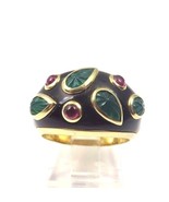 14k Yellow Gold Women's Vintage Color Stone Ring W/ Black Enamel, Emerald & Ruby - $1,500.00