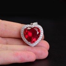 PANSYSEN Fine Jewelry Heart Pendant Necklaces For Women Luxury Red Ruby Engageme - £20.40 GBP