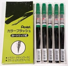 NEW Pentel Color Brush Art Pen 5-Pk GREEN Ink GFL104 Nylon Tip Water Cal... - $9.65