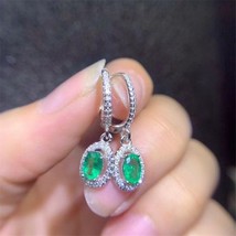 Exquisite Natural Emerald Earrings for Women Party Gift Dangler for Wedding Real - £58.24 GBP