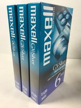 SEALED Lot of 3 Blank Maxell T-120 GX-Silver High Quality 6 hr VHS Tapes For VCR - $8.77