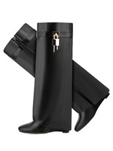 Women&#39;s New Zipper Knee-length Boots Shark Lock Thick Soles High Heels Boots Des - £72.04 GBP