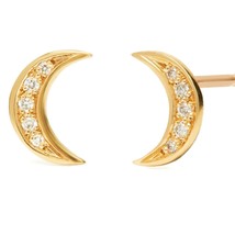 0.10 Ct Round Cut Real Diamond 14K Yellow Gold Finish Moon Stud Earrings - £28.66 GBP