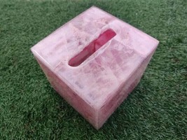 5&quot;x5&quot; Pink Rose Quartz Napkin Holder Tissue Box Luxurious Gift Item Hand... - $5,777.27 MXN