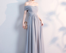 Gray Full Chiffon Bridesmaid Dress Gray Wedding Plus Size Maxi Chiffon Dress image 2