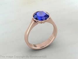 Natural Blue Sapphire Round Cut Gemstone Sterling Silver Women Ring Jewelry - £49.83 GBP