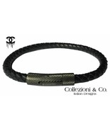 Mens Black Leather Weave Braid Rope Stainless Steel 316L Bracelet 8&quot; New... - £9.47 GBP