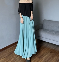 BLUE Floor Length Chiffon Skirt Outfit Summer Beach Chiffon Maxi Skirt Plus Size image 2