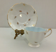   Queen Anne Vintage Numbered 5356 Gold Flowered Adorned With Baby Blue Inside - £11.68 GBP