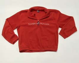 Vintage Tommy Hilfiger Fleece Flag Spellout Pullover Size XL Red 1/4 Zip - $19.60