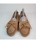 Womens Minnetonka Kilty Leather Suede Moccasins Fringe Shoes Size 8 Taupe - £14.54 GBP