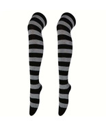Striped Patterned Socks (Thigh High) Dark Gray and Black - $5.94