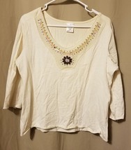 Unbranded - Knit Top Ivory Embroidered Beaded Size L       *KT13 - £7.99 GBP